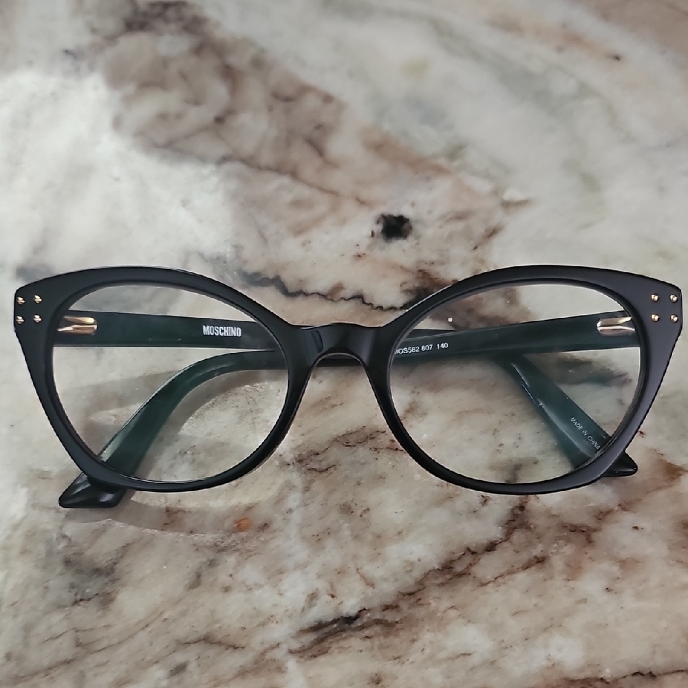 Moschino Black Cat-Eye Glasses with Gold Accents